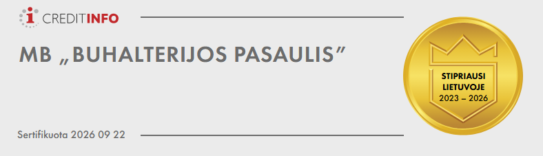 Creditinfo sertifikatas „Stipriausi Lietuvoje 2023–2026“, suteiktas MB „Buhalterijos pasaulis“